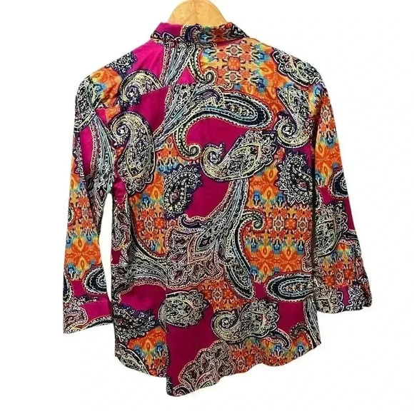 Ralph Lauren Floral Vibrant Paisley 3/4 Sleeve Button Down Shirt Size Medium - Picture 3 of 6
